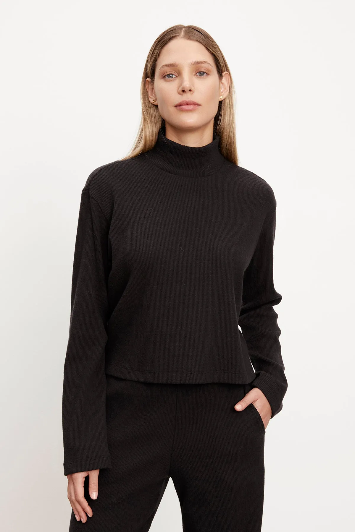 ALEC BRUSHED RIB MOCK NECK TOP