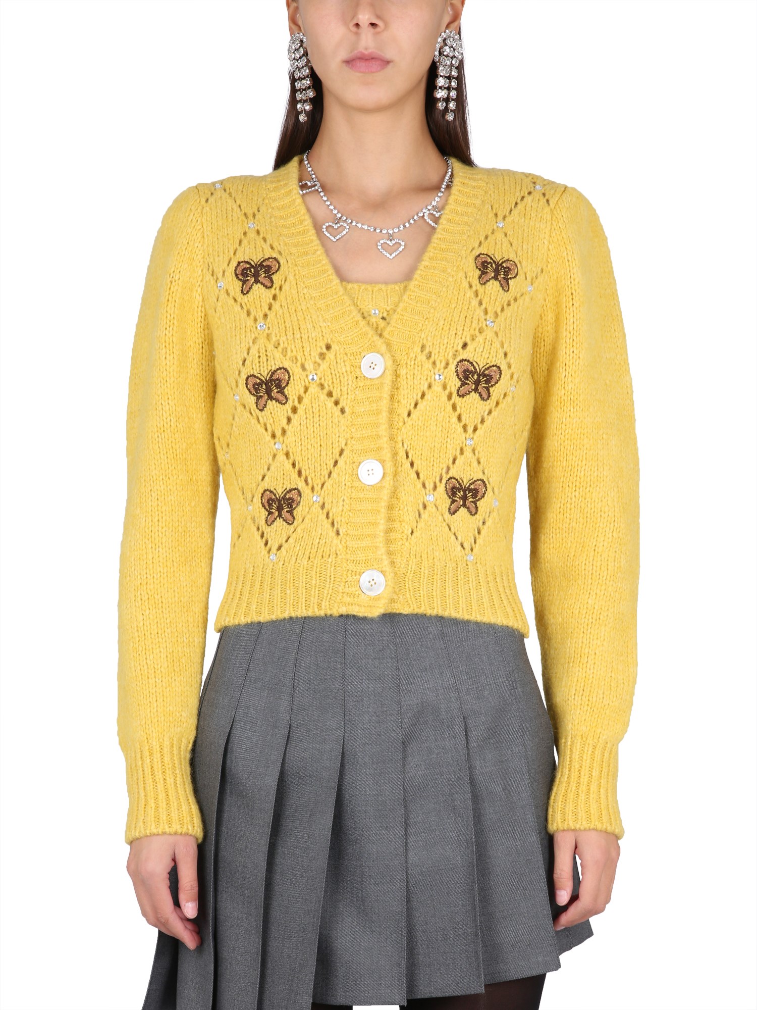 ALESSANDRA RICH    ALPACA KNIT V-NECK CARDIGAN