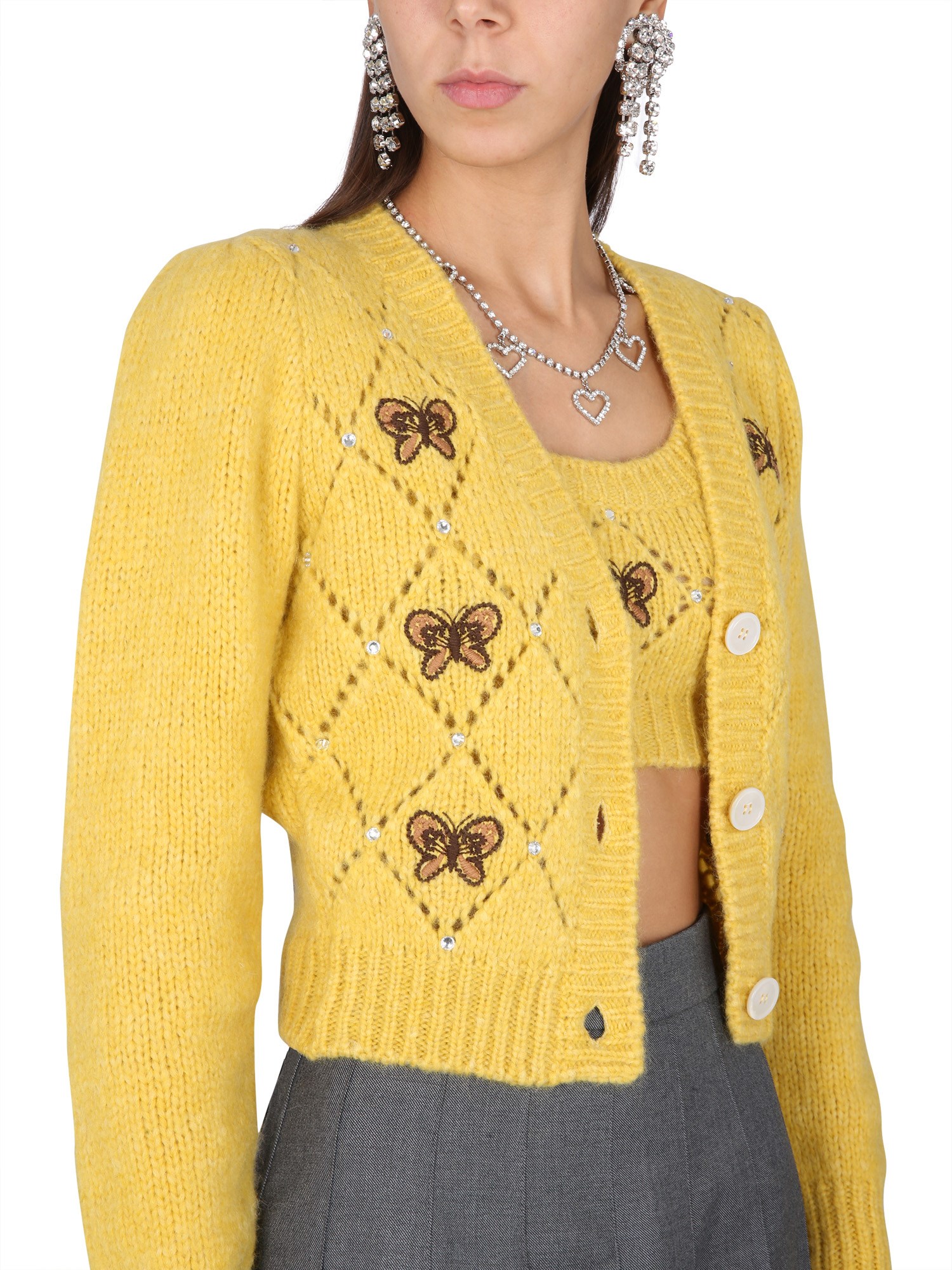 ALESSANDRA RICH    ALPACA KNIT V-NECK CARDIGAN