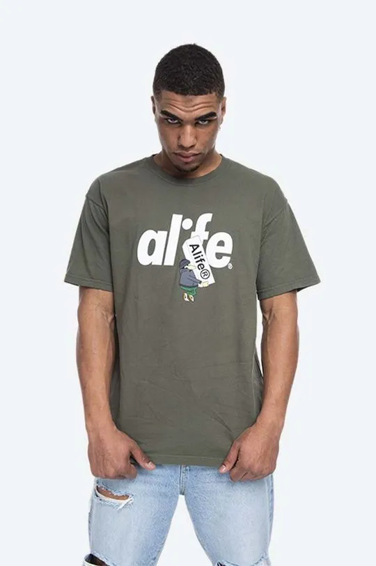 Alife cotton T-shirt Alife Boostin green color Alife Boostin ALISS20-58 HUNTER GREEN/WHITE