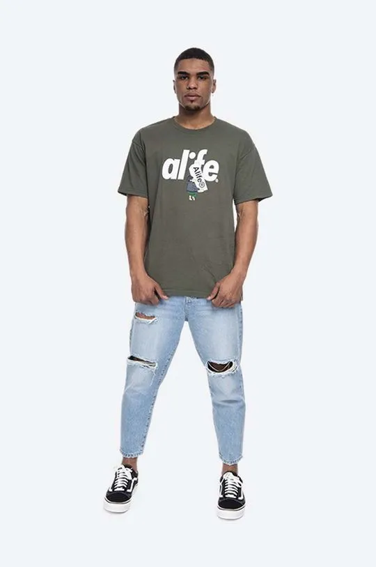 Alife cotton T-shirt Alife Boostin green color Alife Boostin ALISS20-58 HUNTER GREEN/WHITE