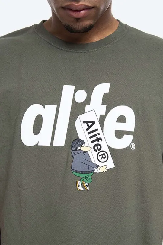 Alife cotton T-shirt Alife Boostin green color Alife Boostin ALISS20-58 HUNTER GREEN/WHITE