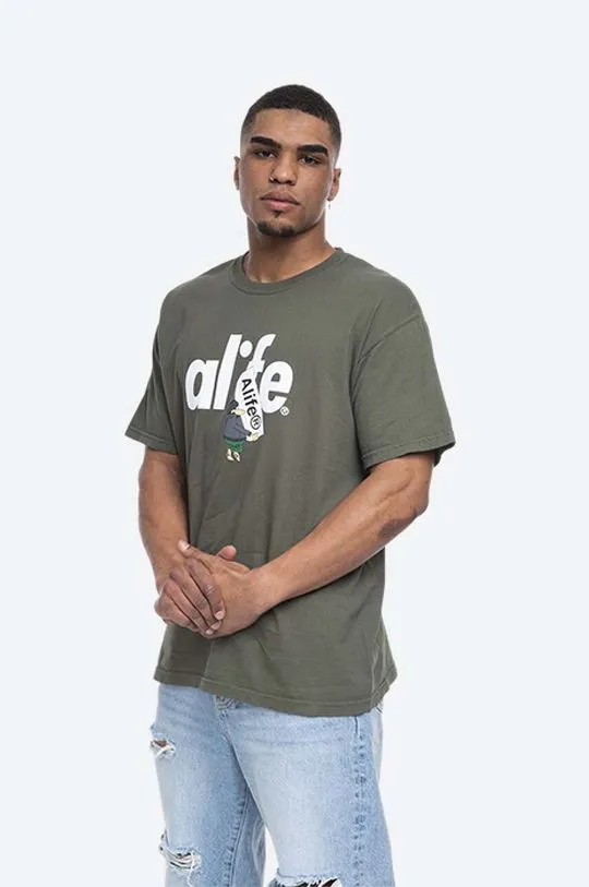 Alife cotton T-shirt Alife Boostin green color Alife Boostin ALISS20-58 HUNTER GREEN/WHITE