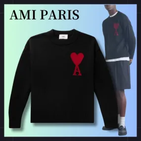 AMI PARIS  |Unisex Wool Long Sleeves Plain Logo Designers Sweaters