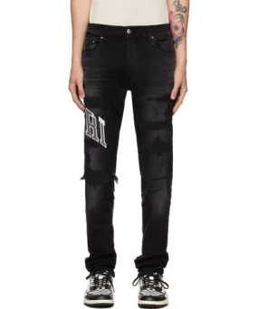 Amiri Black Varsity Logo Repair Jeans