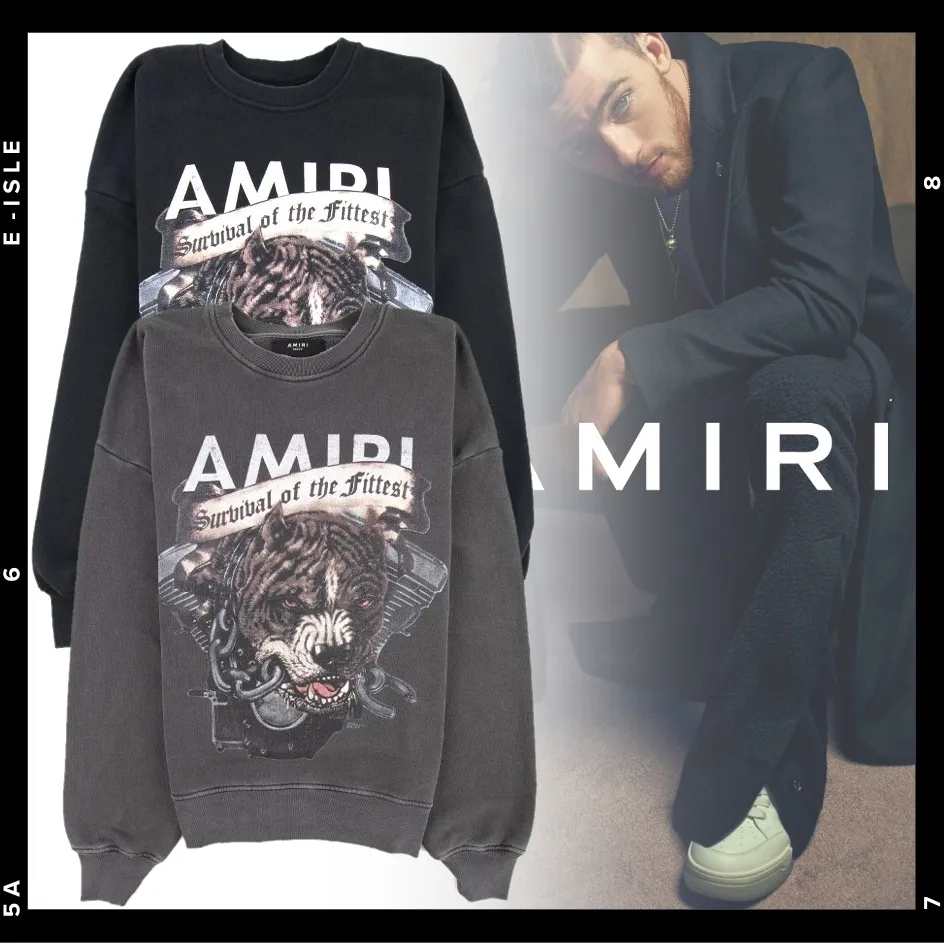 AMIRI  |Street Style Long Sleeves Logo Sweatshirts