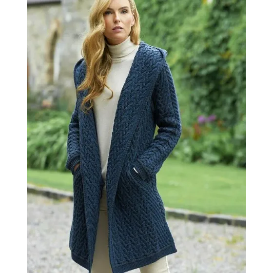 Aran Shawl Collar Hooded Cardigan [2 Colors]