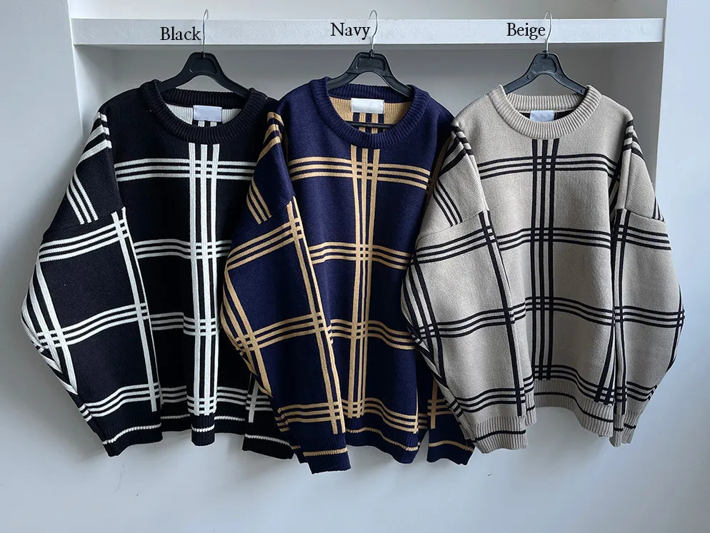 ASCLO  |Crew Neck Pullovers Other Plaid Patterns Unisex Fine Gauge