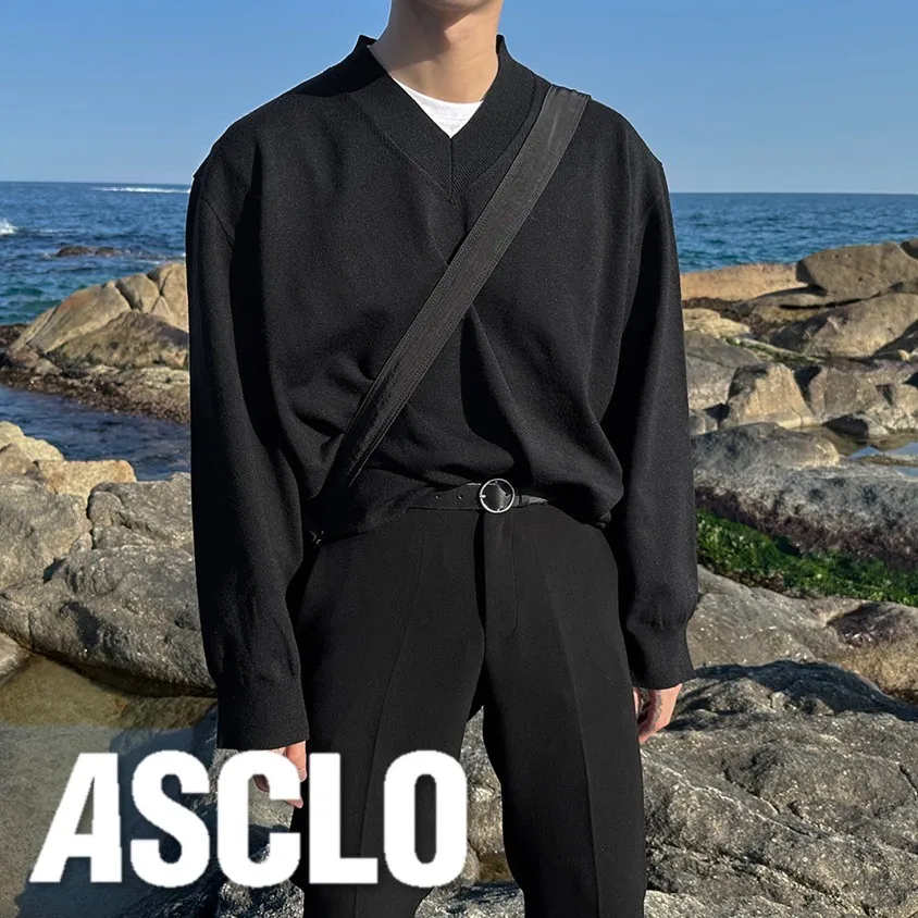 ASCLO  |Pullovers Unisex Nylon Fine Gauge Street Style V-Neck