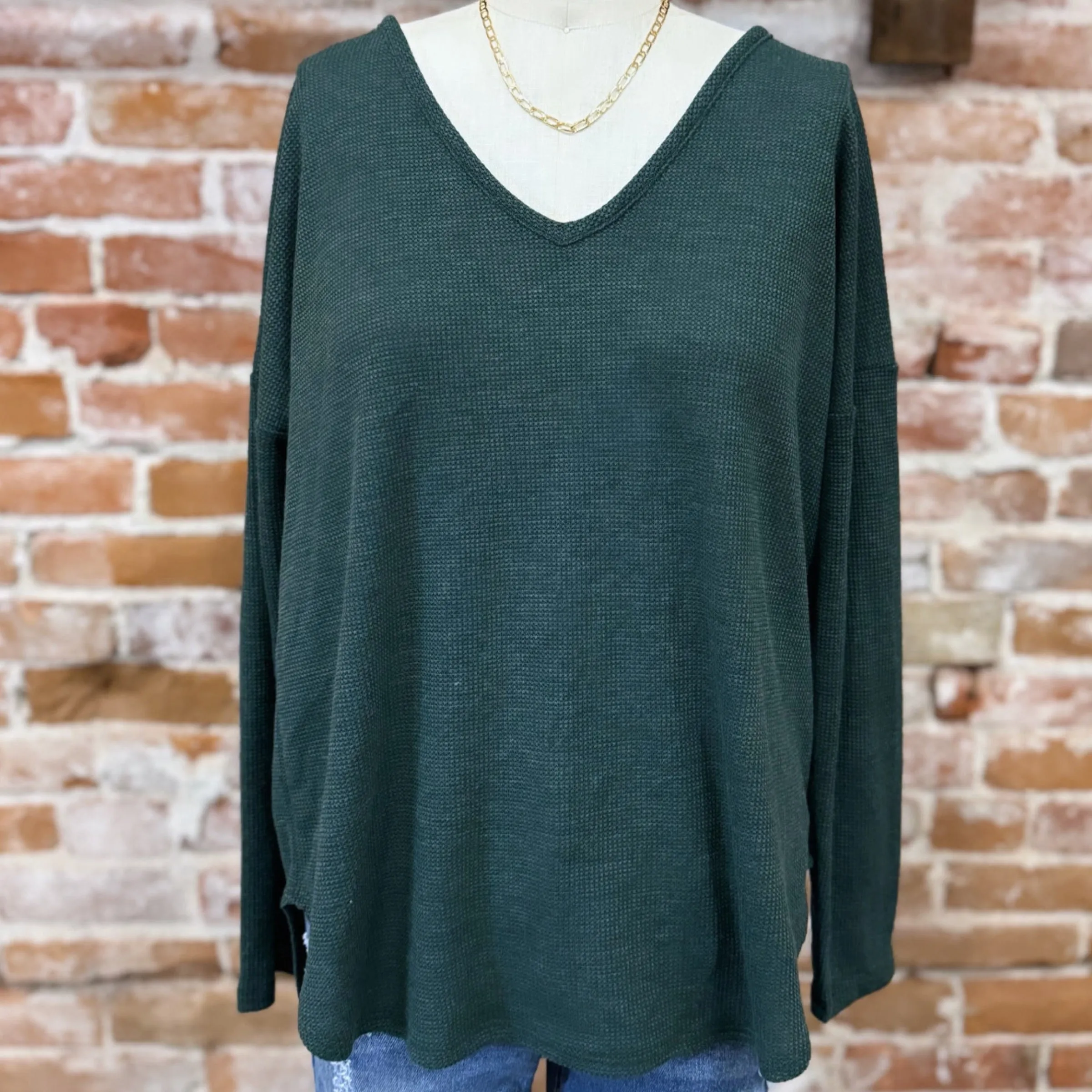 Audry V Neck Long Sleeve Hunter Green