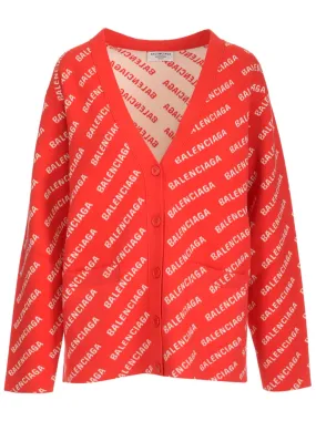 Balenciaga All Over Logo Printed Knitted Cardigan