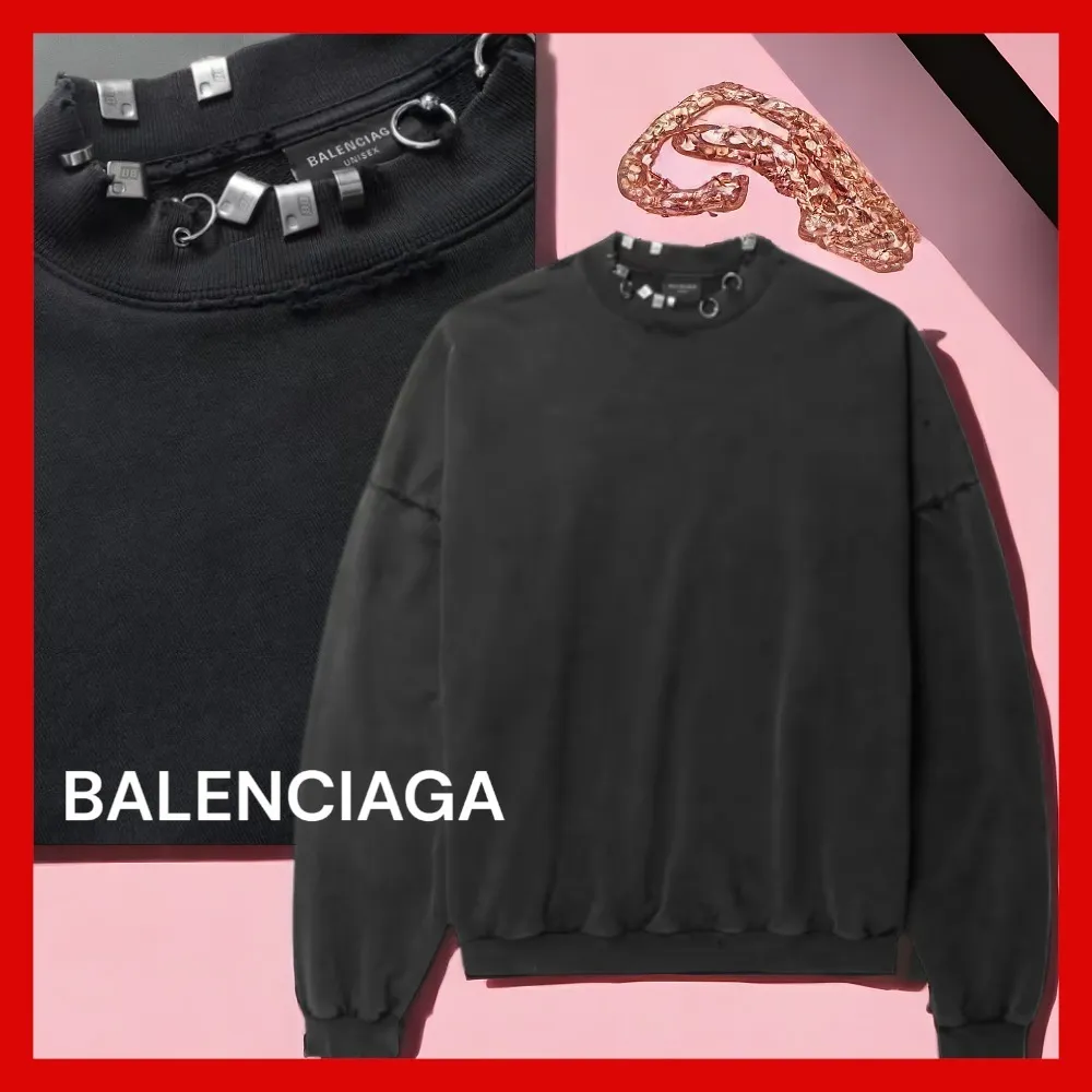 BALENCIAGA  |Crew Neck Pullovers Unisex Studded Street Style U-Neck