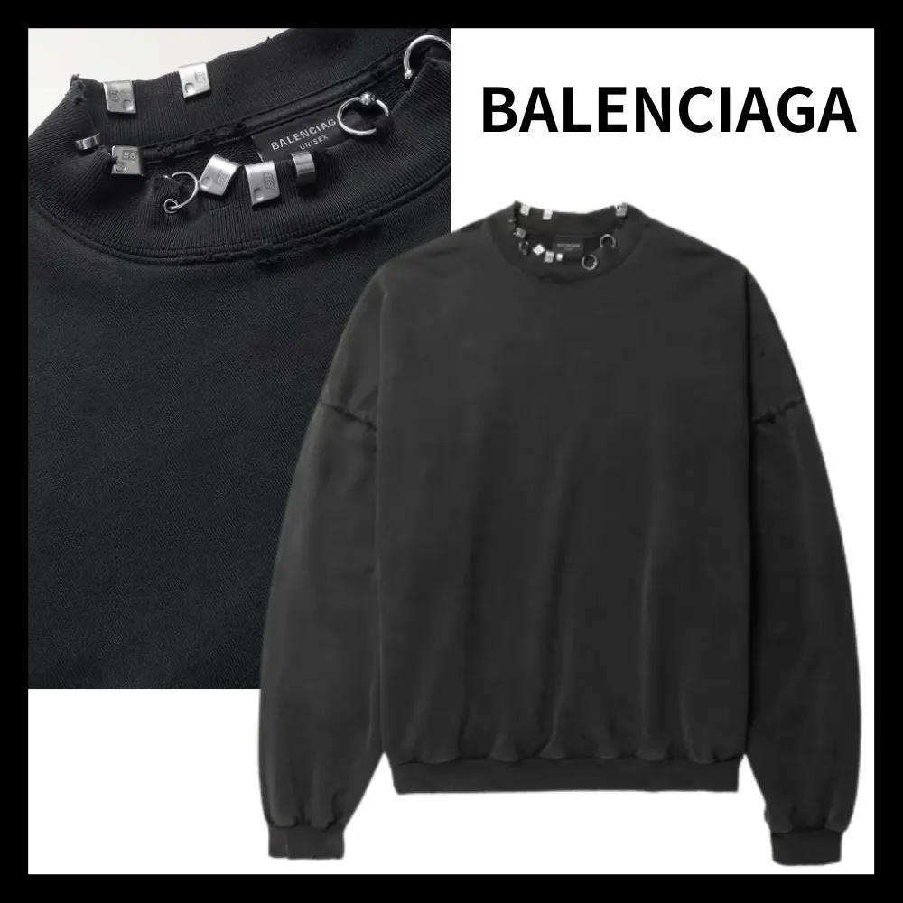 BALENCIAGA  |Crew Neck Pullovers Unisex Studded Street Style U-Neck