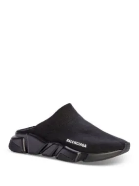 BALENCIAGA Womens Black Ribbed Collar Mule Design Stretch Padded Speed Almond Toe Platform Slip On Sneakers Shoes