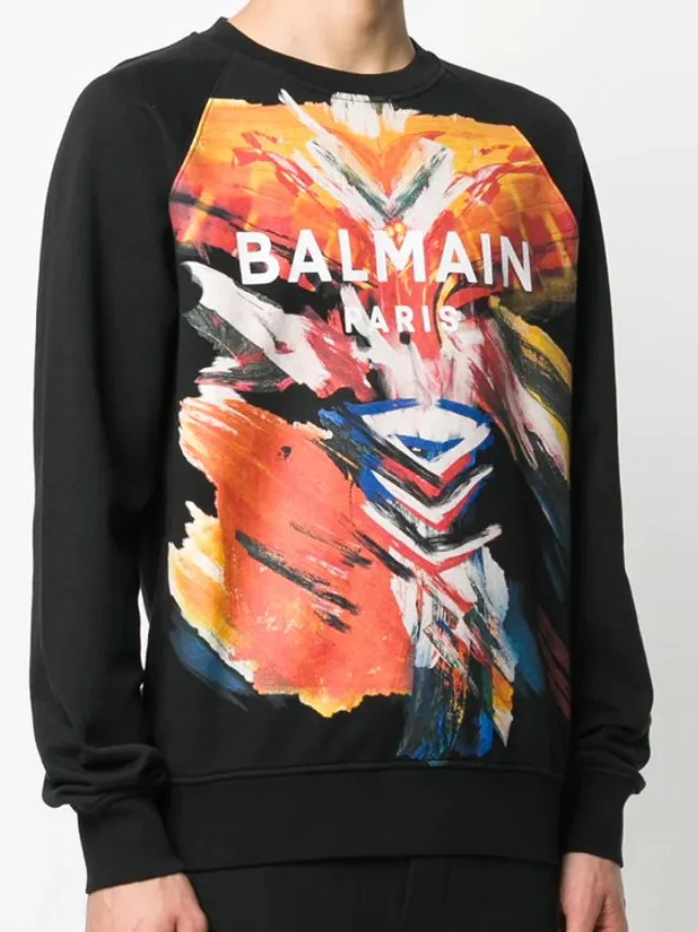 BALMAIN  |Crew Neck Long Sleeves Plain Logo Luxury Sweatshirts