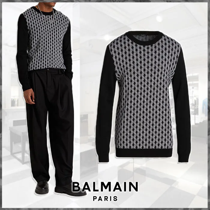 BALMAIN  |Wool Street Style Long Sleeves Luxury Sweaters