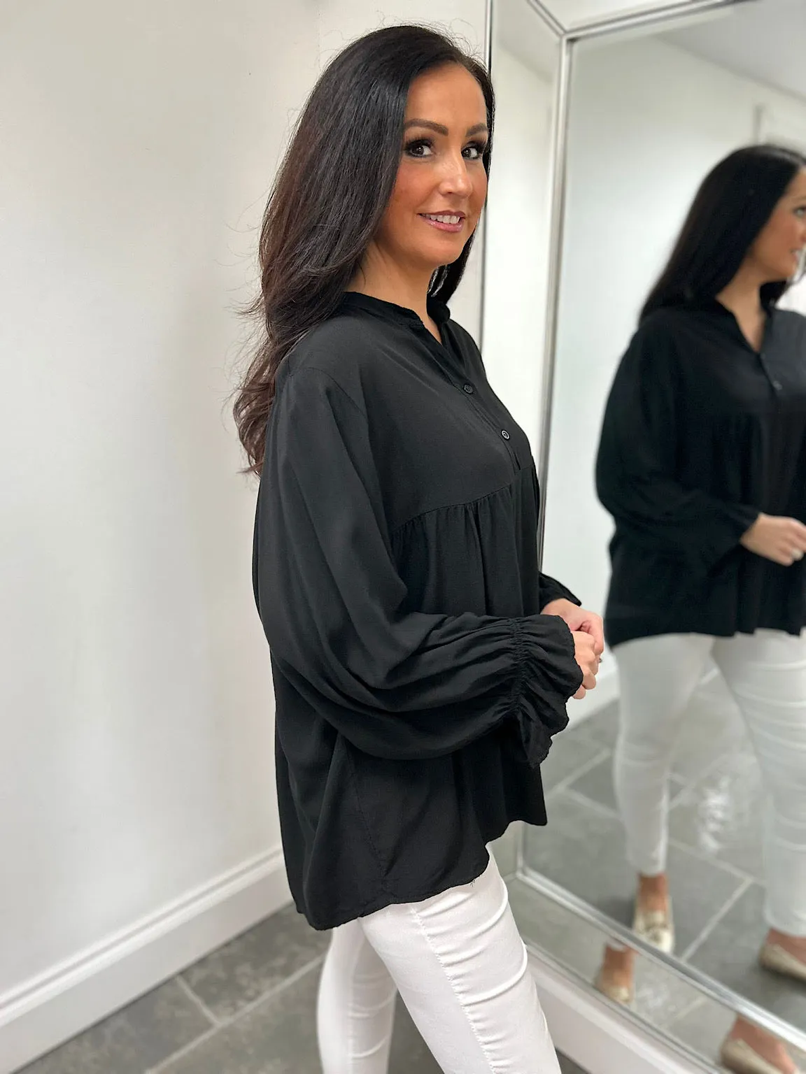 Black Lightweight Frill Sleeve Top Felicity