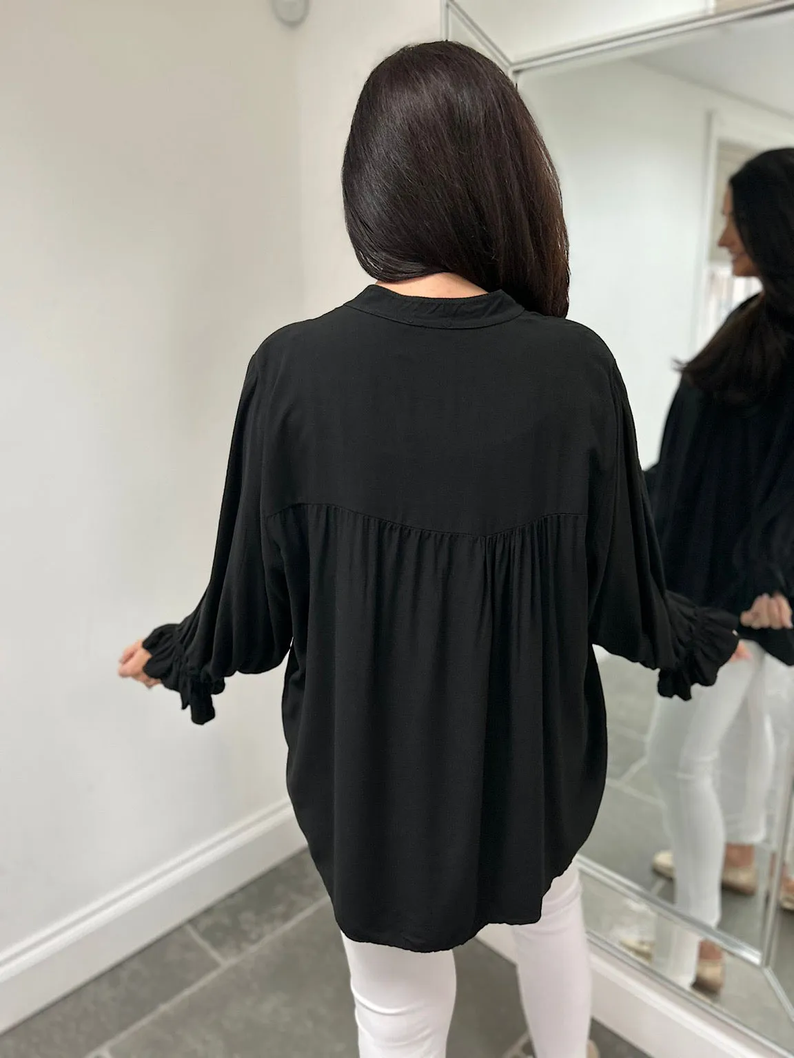 Black Lightweight Frill Sleeve Top Felicity