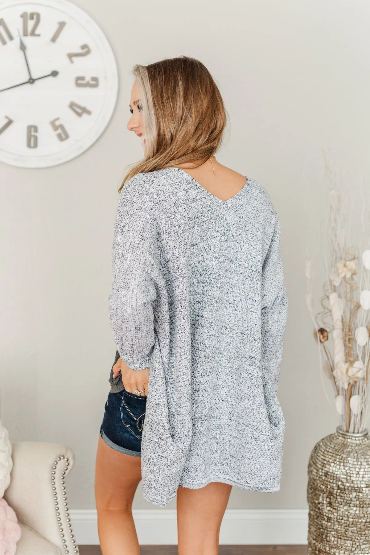 Blissful Mornings Open Knit Cardigan- Heather Grey