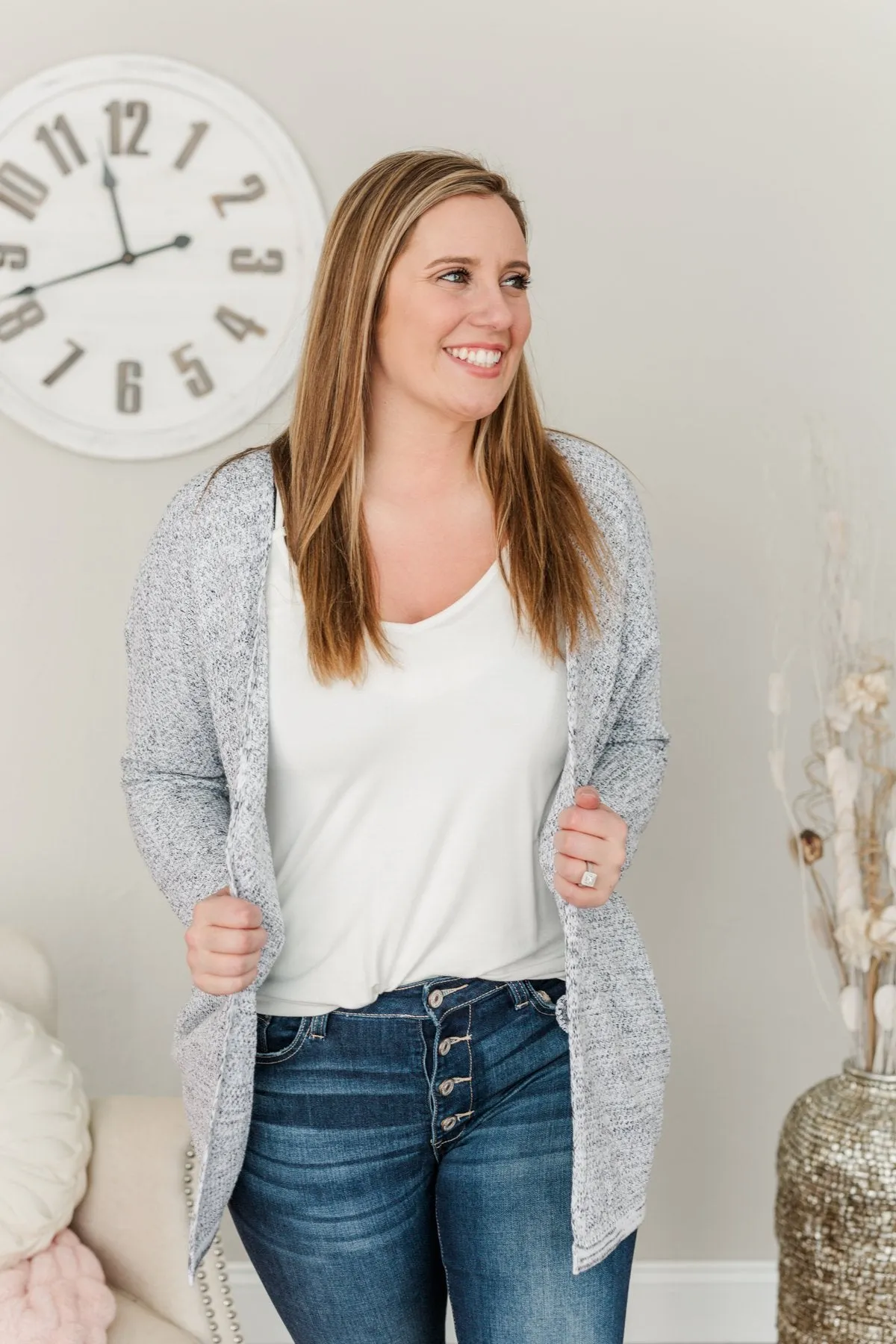 Blissful Mornings Open Knit Cardigan- Heather Grey