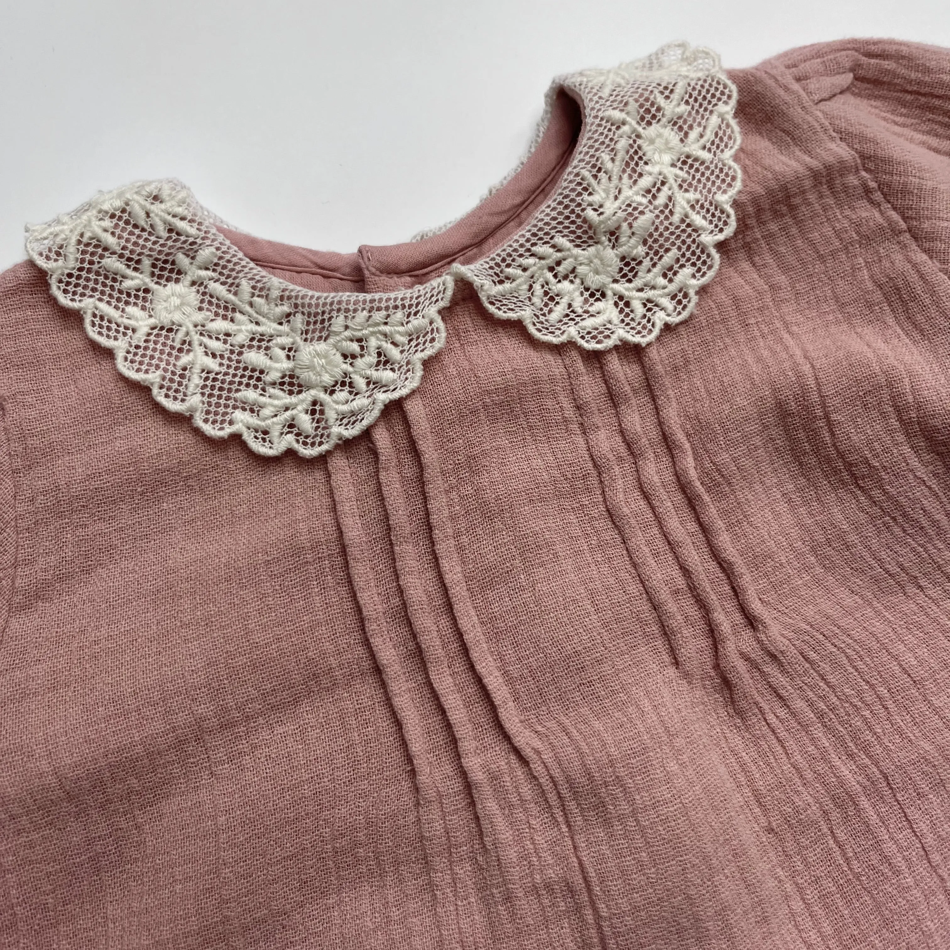 Bonpoint Dusty Pink Blouse With Crochet Collar: 18 Months