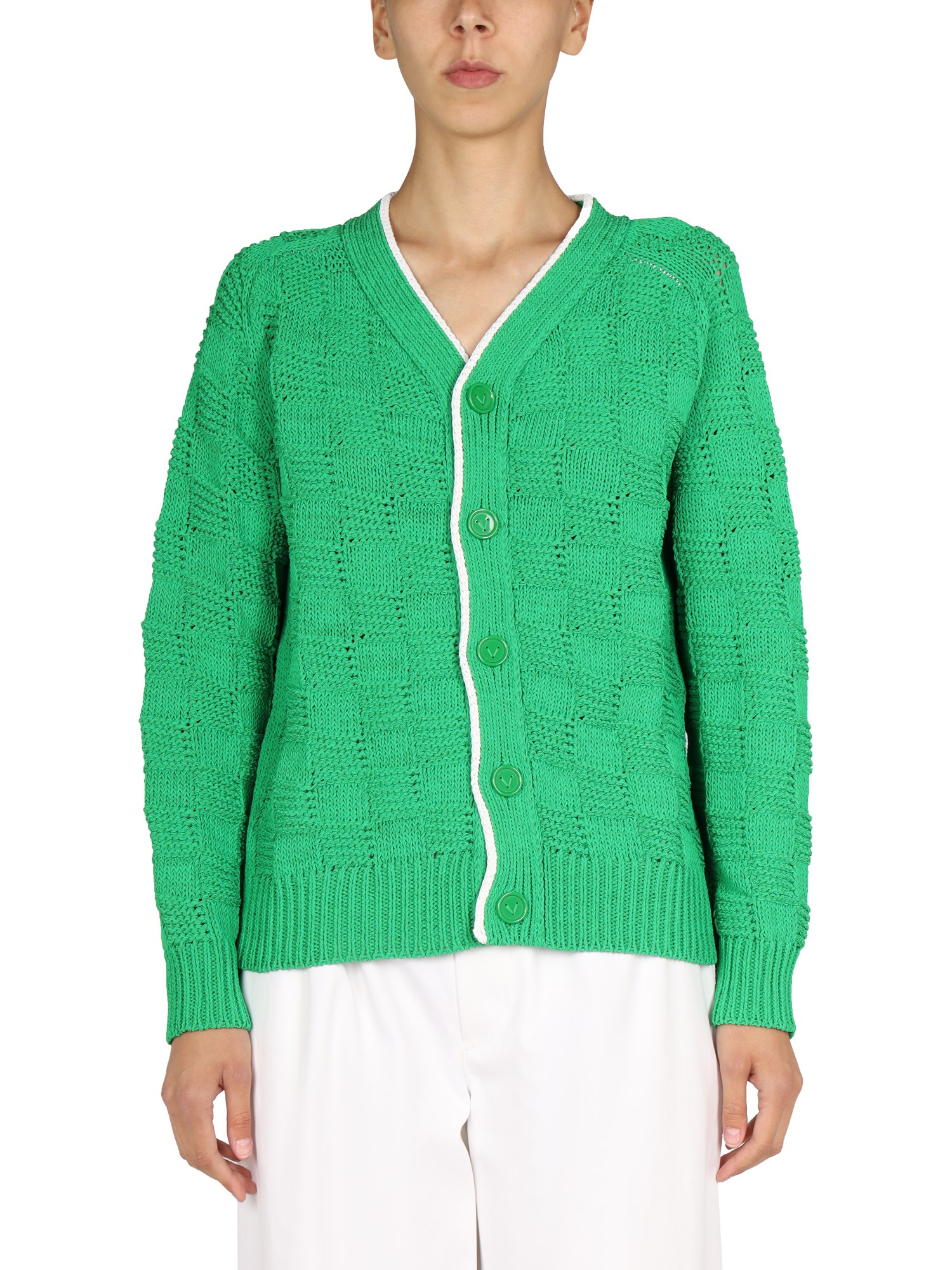 BOTTEGA VENETA    COTTON BLEND WOVEN PATTERN CARDIGAN