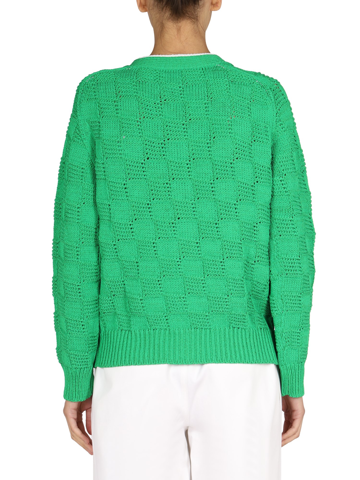 BOTTEGA VENETA    COTTON BLEND WOVEN PATTERN CARDIGAN