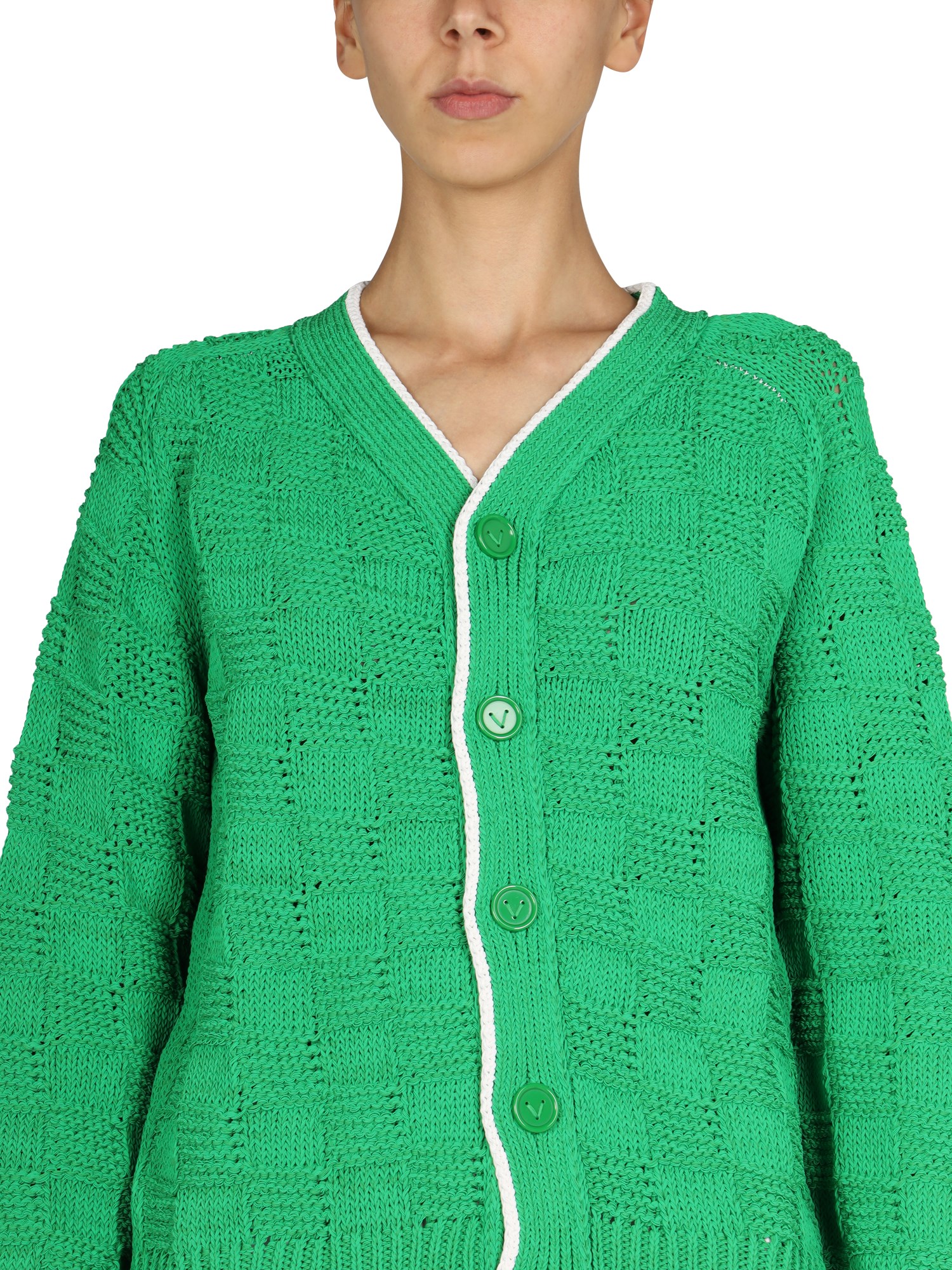 BOTTEGA VENETA    COTTON BLEND WOVEN PATTERN CARDIGAN