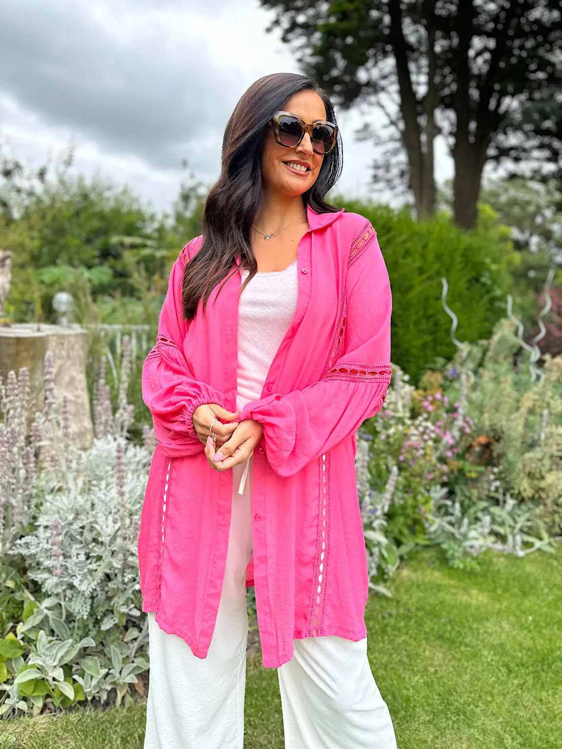 Candy Pink Detailed Lantern Sleeve Blouse Kirsty