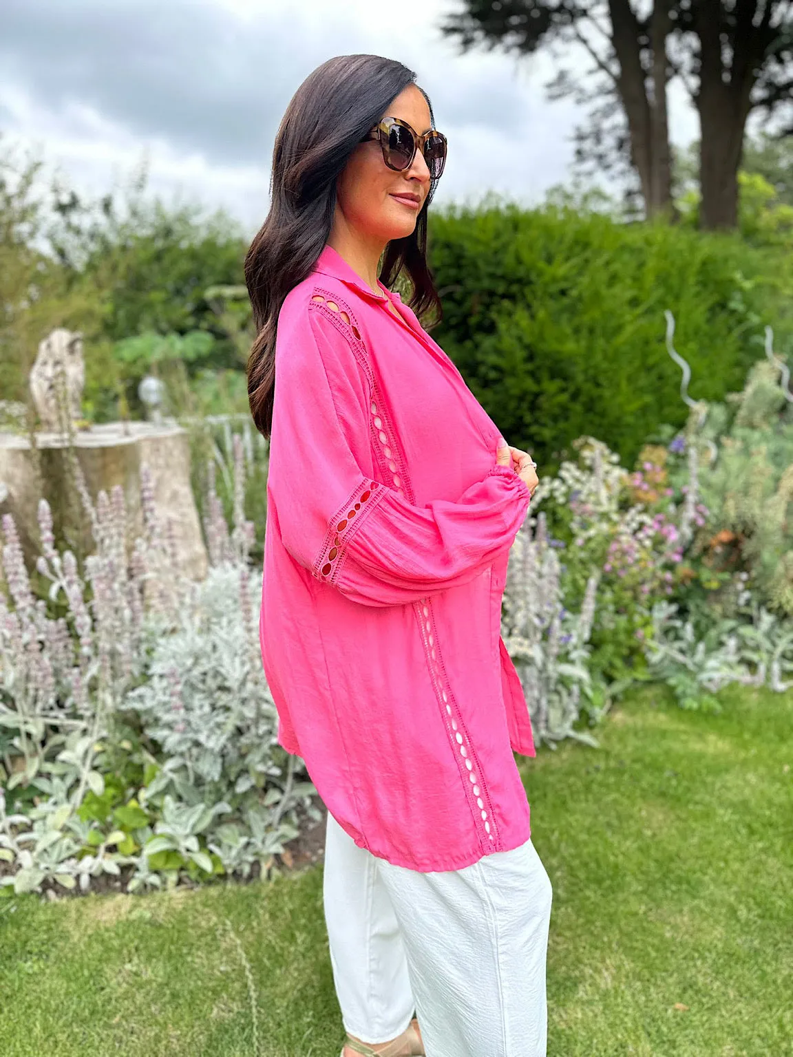 Candy Pink Detailed Lantern Sleeve Blouse Kirsty