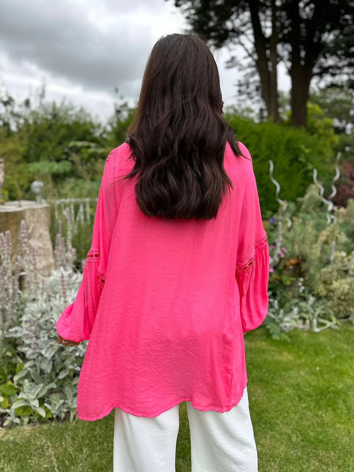 Candy Pink Detailed Lantern Sleeve Blouse Kirsty