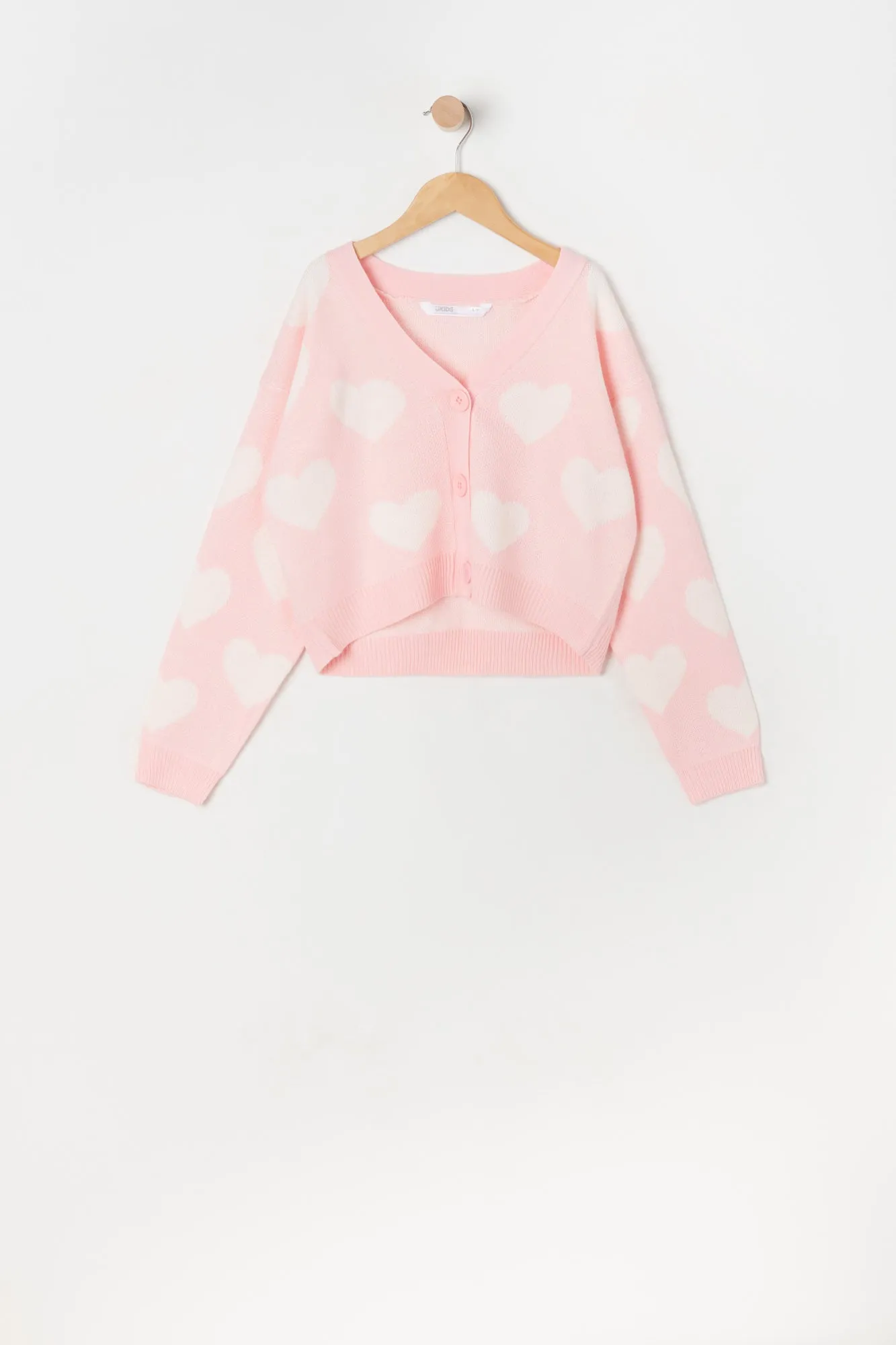 Cardigan boutonné en tricot jacquard avec imprimé Coeur pour fille