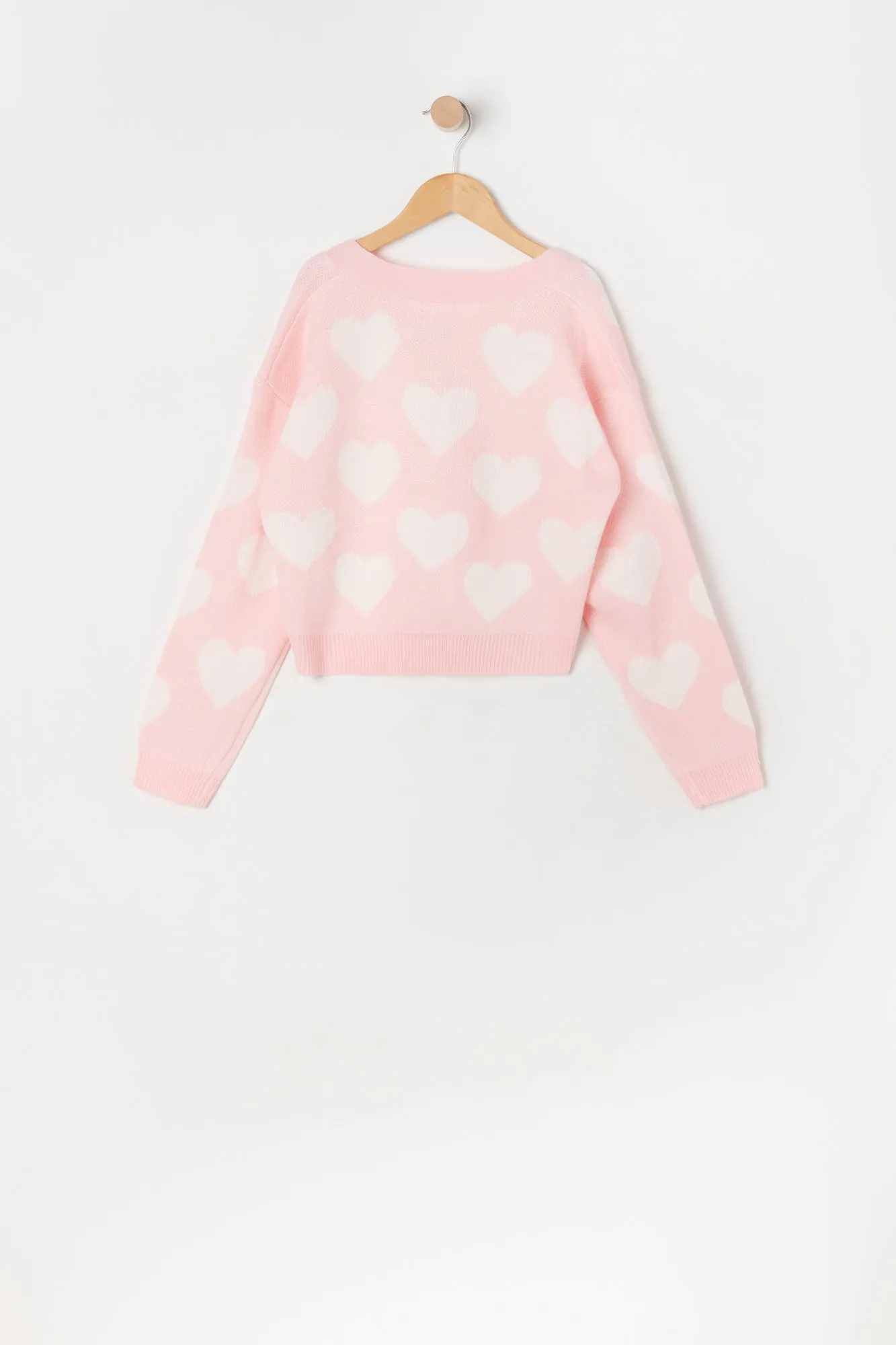 Cardigan boutonné en tricot jacquard avec imprimé Coeur pour fille