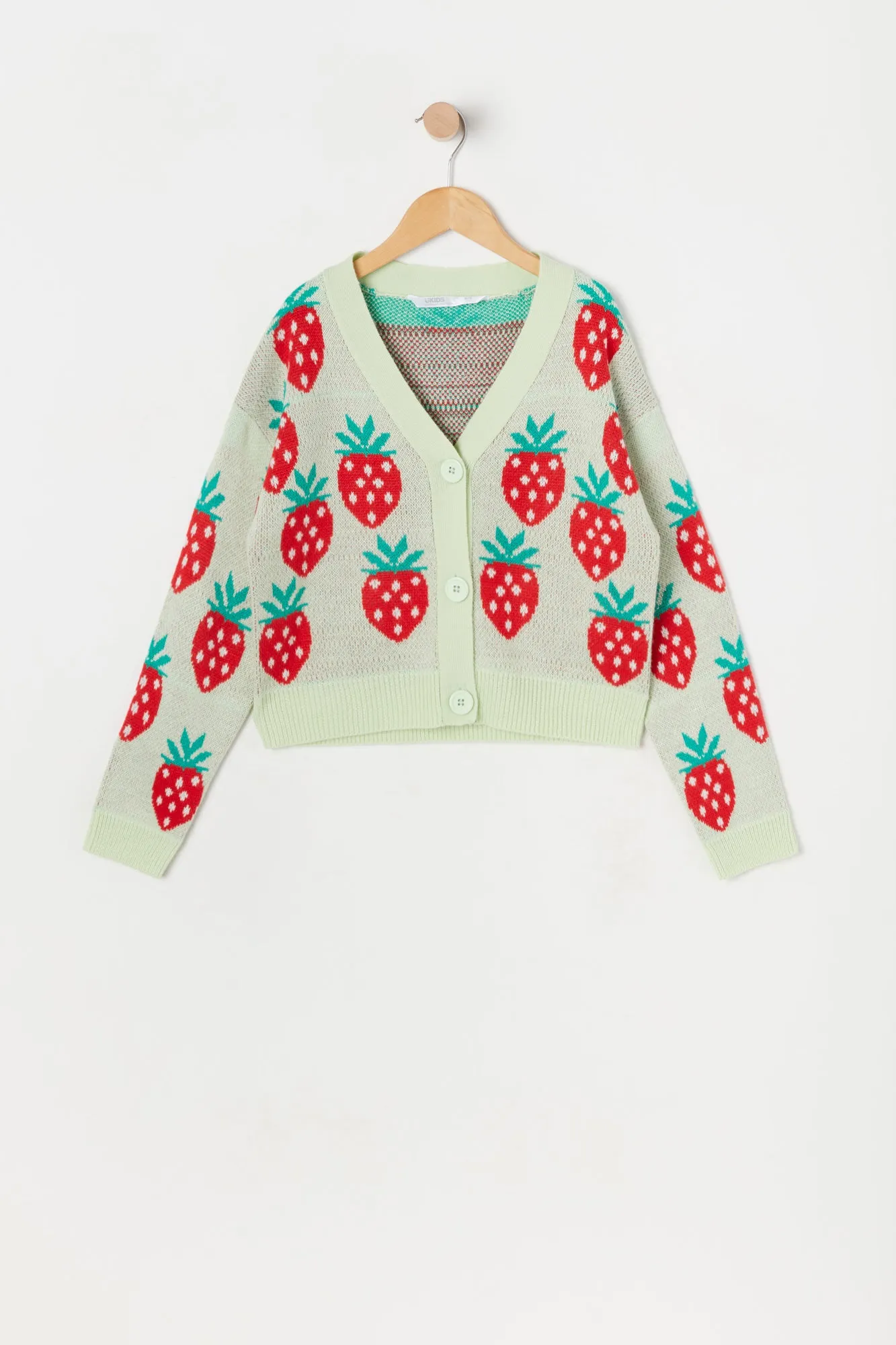 Cardigan boutonné en tricot à motif cachemire Fraise pour fille