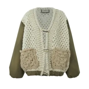 CARDIGAN CORTO IN LANA Donna Verde Beige