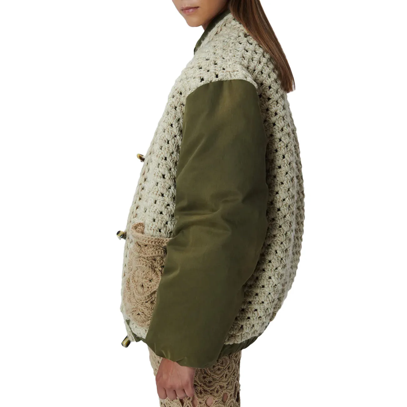 CARDIGAN CORTO IN LANA Donna Verde Beige