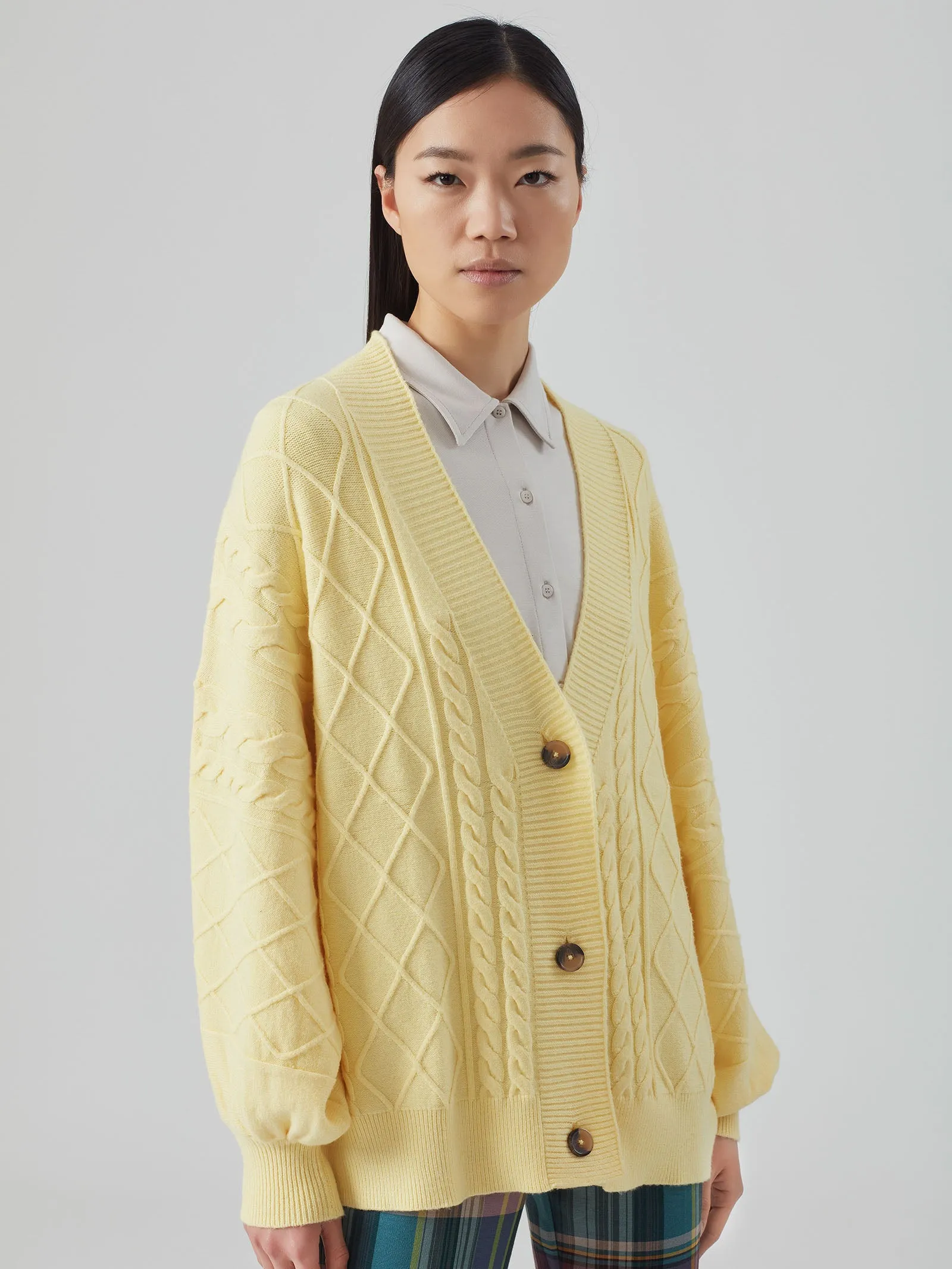 Cardigan oversize in filato Super Soft - Primula