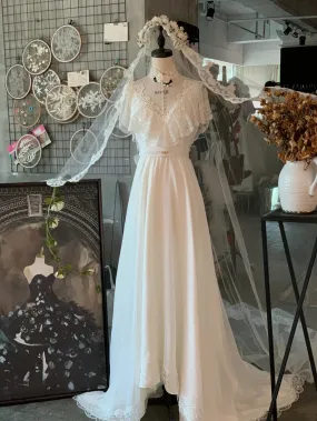 Chiffon Lace Vintage Wedding Dress with Long Sleeves