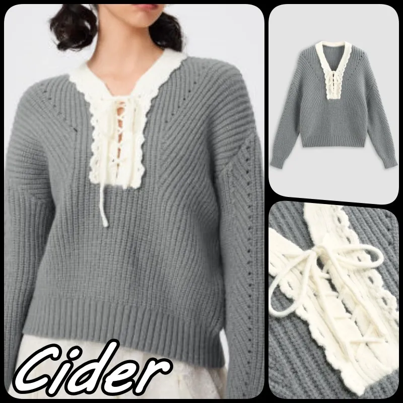 Cider  |Casual Style Nylon V-Neck Long Sleeves Plain