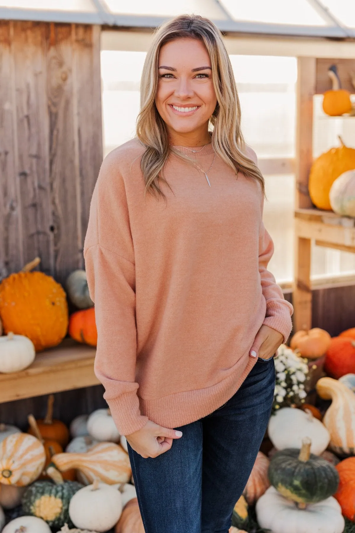 Comfy & Cozy Pullover Top- Papaya