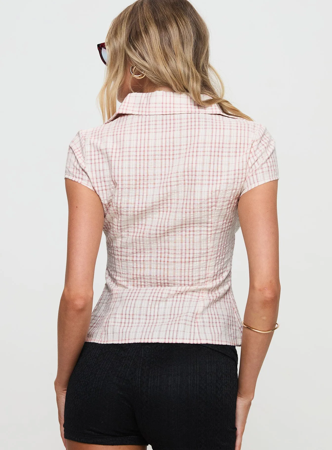 Cottesloe Blouse Top Pink Check