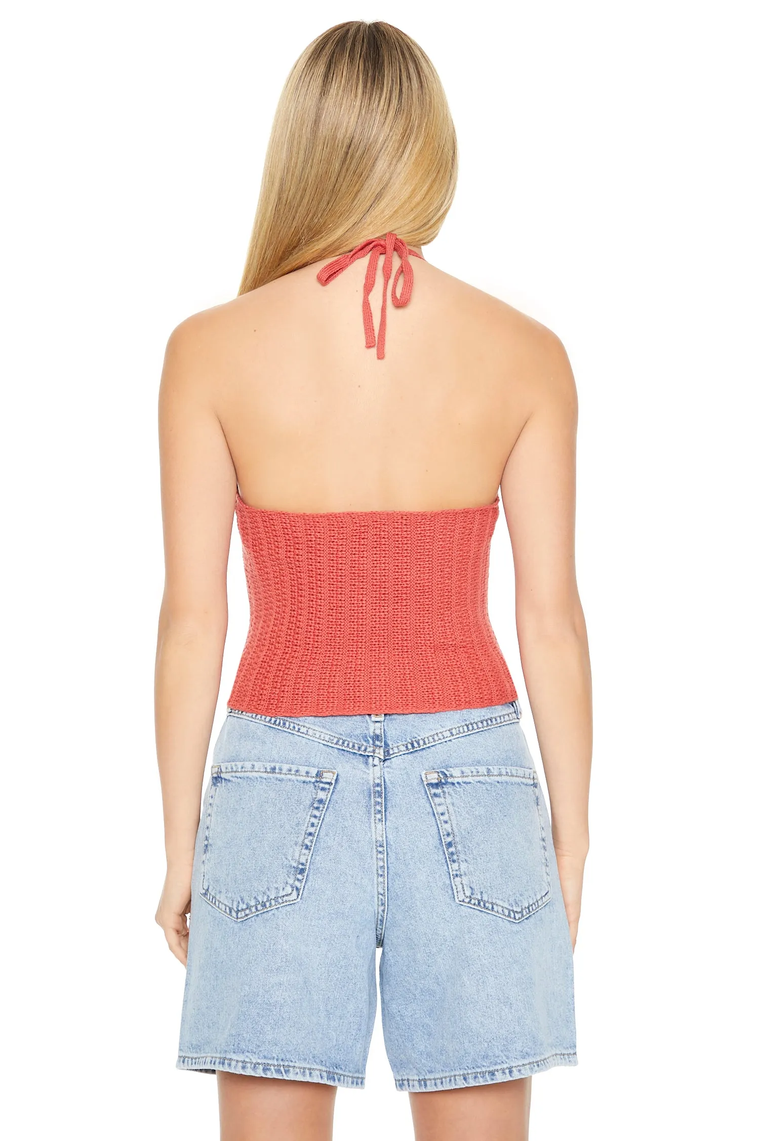 Crochet Knit Lace-Up Halter Top