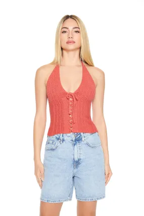 Crochet Knit Lace-Up Halter Top