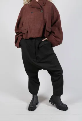 Cropped Drop Crotch Trousers in Black Cloud