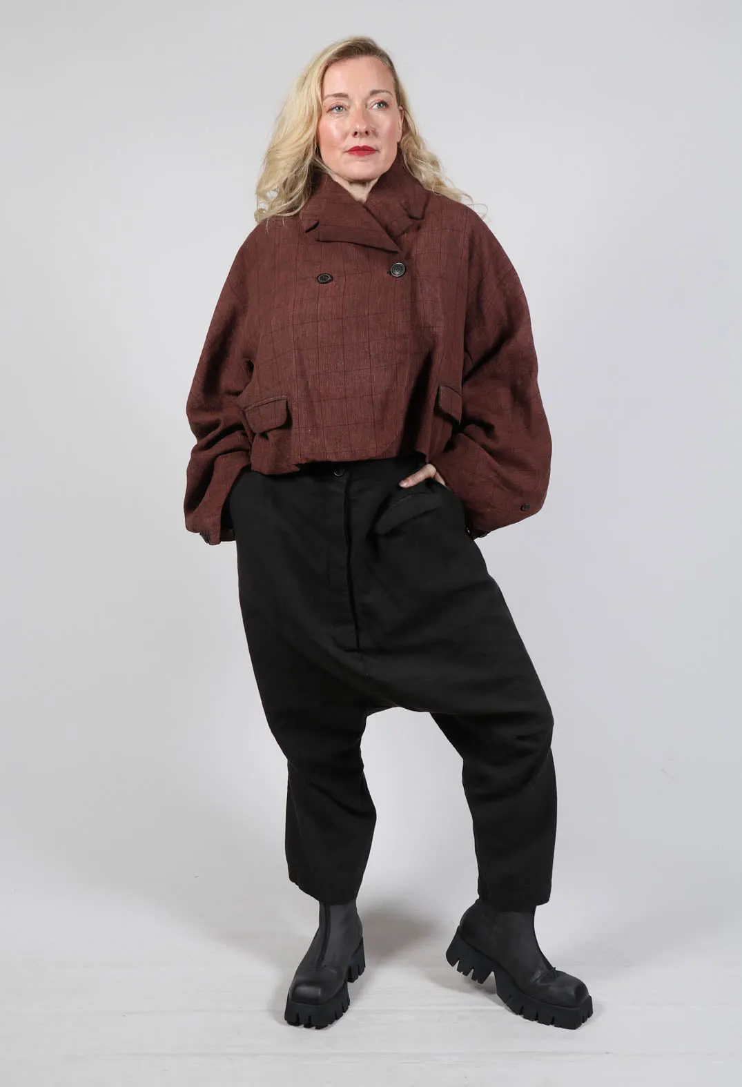 Cropped Drop Crotch Trousers in Black Cloud