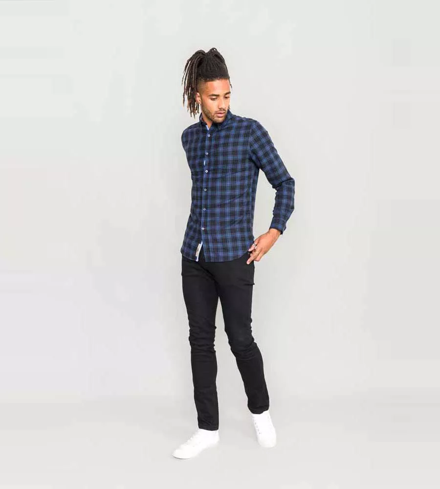 D555 Mens Blue Flannel Check Shirt With Long Sleeves (DOVERCOURT)