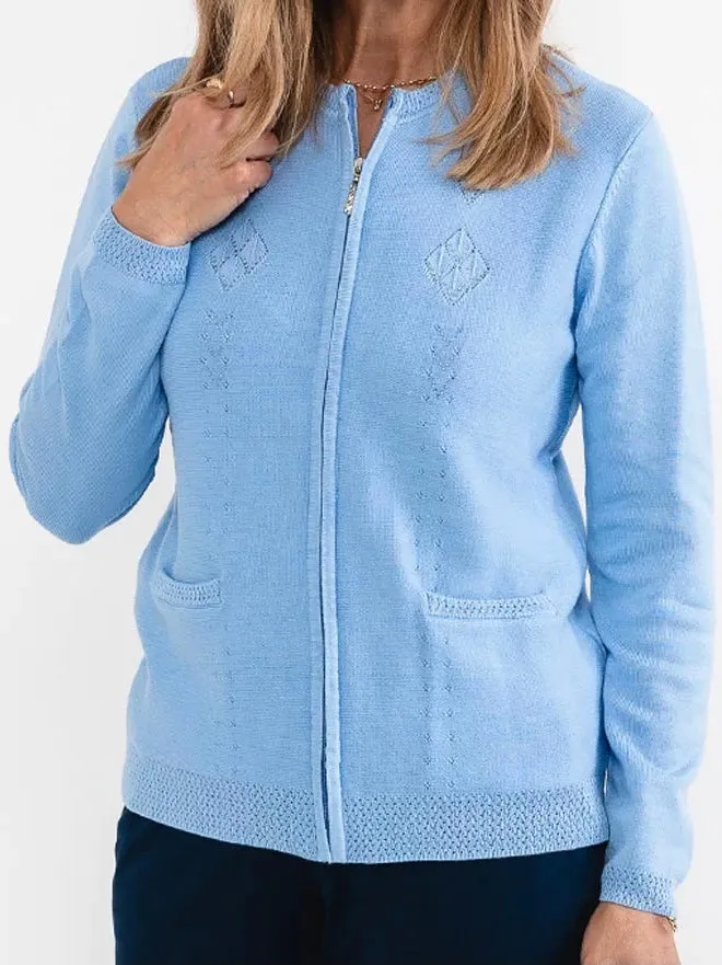 DM131- Castle Knitwear Light Blue Zip Cardigan