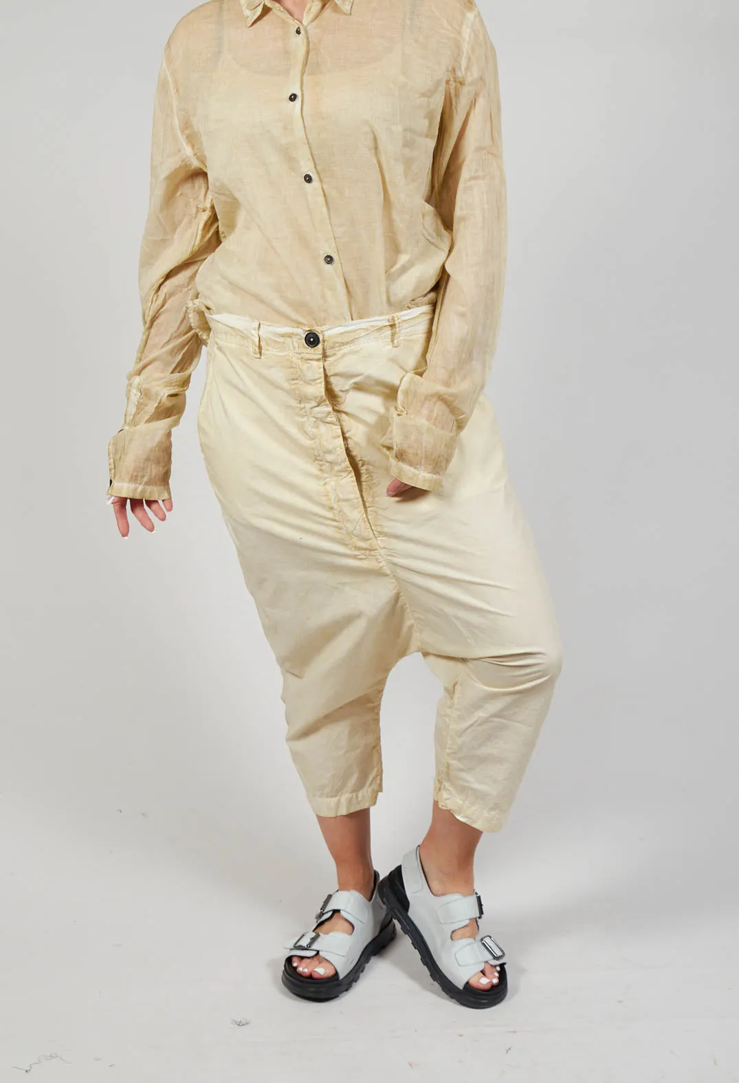 Drop-Crotched Cropped Trousers in Wax Cloud