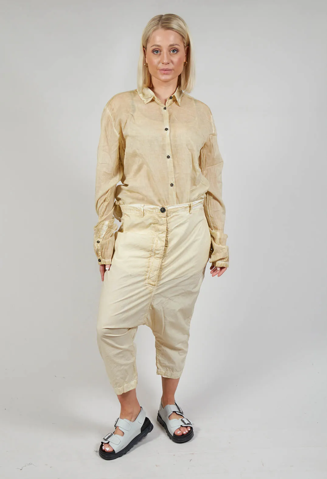 Drop-Crotched Cropped Trousers in Wax Cloud