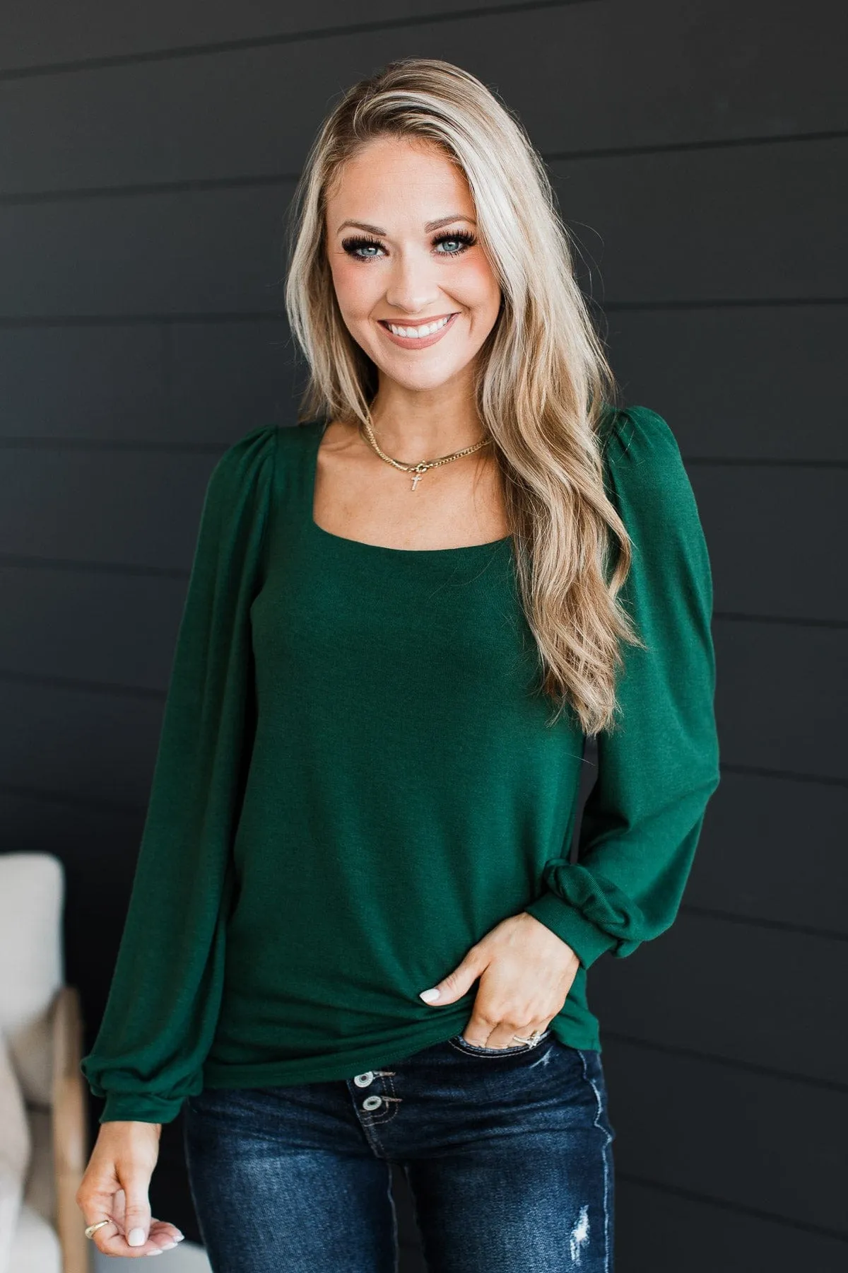 Easily Enchanting Knit Top- Hunter Green